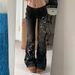 Women's Sexy Washed Black Denim Jeans Low Rise Flared Cowboy Style Floral Embroidery American Street Western Trend_ecoleips.com