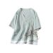 Summer Cotton And Linen V-Neck Short-Sleeved Top Women's Color-Matching Edge Fake Slant Placket Double Button Chinese St_ecoleips.com