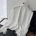 Luxury French-Style Blouse – Sequin & Beaded Embellished High Neck Top With Ruffle & Fringe Detailing (White/Black, One Size Fits Most)_ecoleips.com