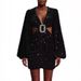 Women’s Clothing Glittery Look Elegant Temperament Party Dress Sequin Sexy Waist Revealing Square Ring Hollow Beaded Dress_ecoleips.com