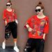 Women's Plus Size Hip Hop Sportswear Set Fashionable Summer Short Sleeve Tapered Leg Capri Pants Loose Harem Style Two Piece Outfit_ecoleips.com