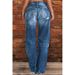 Women's Clothing Denim Trousers Mid Waist Ripped Casual Straight Leg Trousers_ecoleips.com
