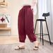 Suitable For All Seasons Sand Washed Ramie Harem For Women 2025 Summer New Casual Fashion Buckle Design Slim Linen Pants_ecoleips.com