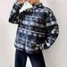 Women’s Clothing Autumn and Winter Geometric Pattern Casual All match Zippered Woolen Coat Hooded Plush Sweater Plush Warm_ecoleips.com