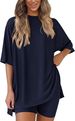 K New Women's Casual Round Neck Slit Loose Shorts Short Sleeved Home Suit Set_ecoleips.com