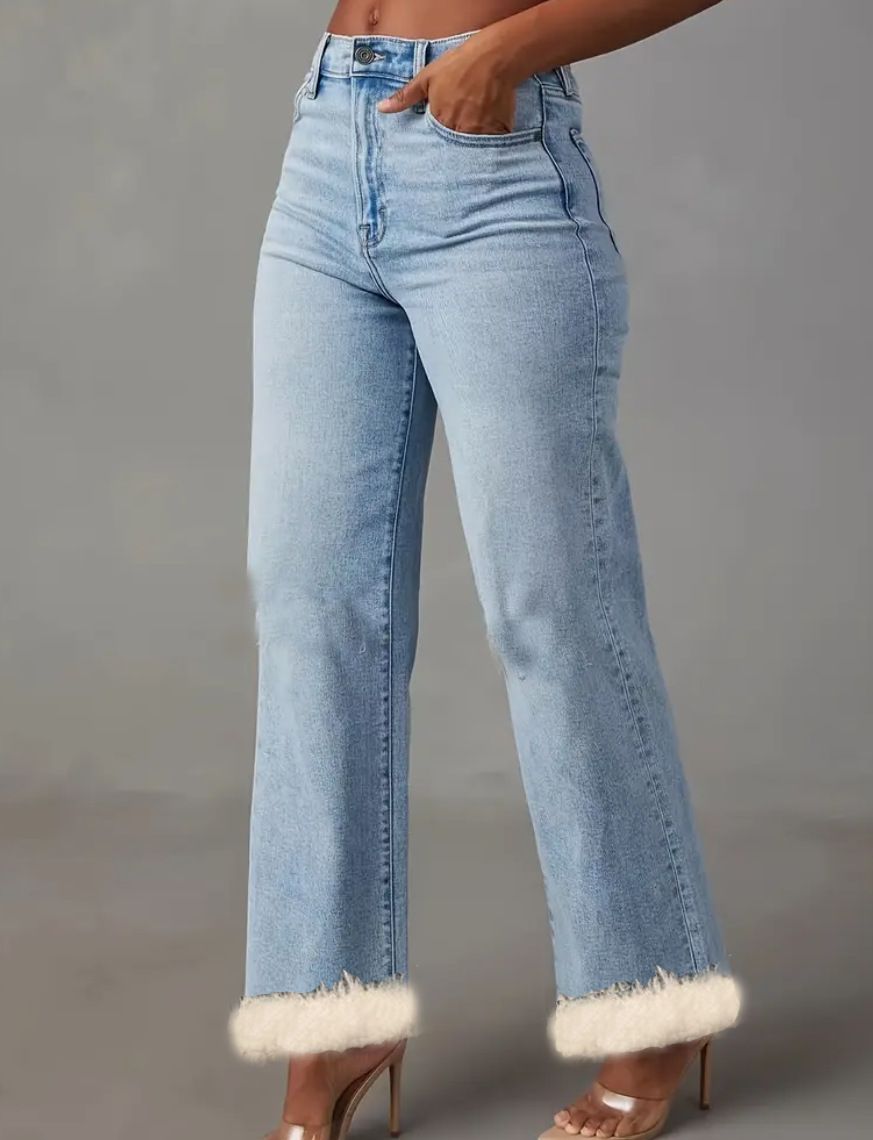 "Vintage Washed Lambswool-Blend Jeans - Light Blue Distressed Denim (S-5XL)"_ecoleips.com