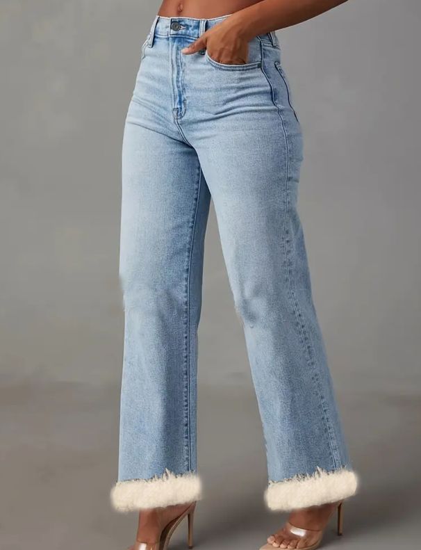 "Vintage Washed Lambswool-Blend Jeans - Light Blue Distressed Denim (S-5XL)"_ecoleips.com