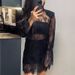 Talenza Black Lace Dress Women's Sexy See-Through Cutout Lace Patchwork Mini Dress New High-Waisted Party Club Y2K Female Dress_ecoleips.com
