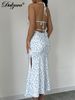 Dulzura Sleeveless Halter Backless Lace Up Floral Print Midi Dress Women’S Sexy Elegant Outfit Party Club Vacation Spring Summer_ecoleips.com
