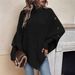 Women's Clothing Batwing Sleeve Knit Sweater - High Neck Button Detail Pullover, Soft Acrylic-Polyester Blend, Oversized Cocoon Silhouette_ecoleips.com