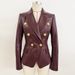 Elegant Burgundy PU Leather Blazer Jacket For Women - Slim Fit Fashion Outerwear With Notched Lapel, Stretch Comfort & Versatile Styling_ecoleips.com