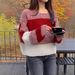girl Christmas Mohair Autumn Winter Off-Shoulder Lazy Style Striped Thick Knit Date Sweater_ecoleips.com