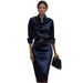 2026 Cross-border French Elegant Blue Cowl-Neck Bodycon With Satin Waist-Cinching Long-Sleeve Short Dress For Women_ecoleips.com