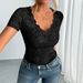 European And American Cross-border 2026 Spring-summer New Women's Solid Color Sexy V-neck Short-sleeve Lace Top_ecoleips.com