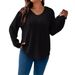 Fall/Winter Solid Color Plus Size Women's Hoodie With V-Neck, Long Sleeves, And Fringed Fleece Finish_ecoleips.com