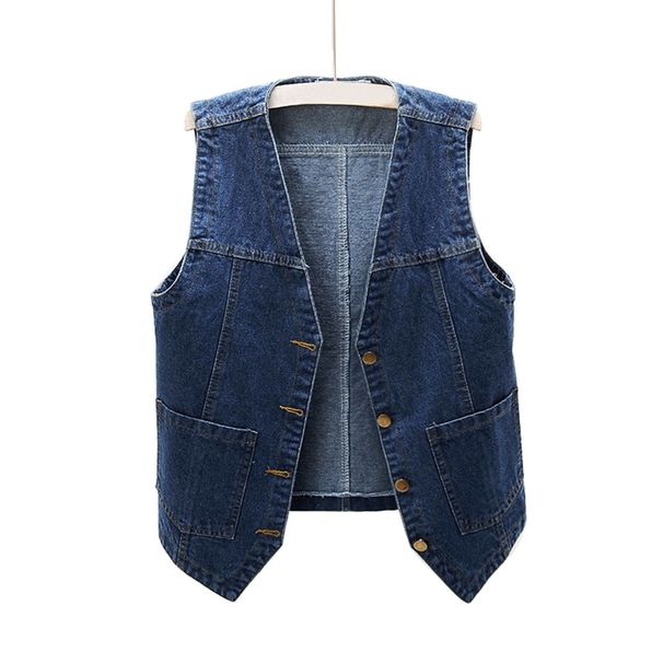 Women's Denim Vest Sleeveless Casual Jacket Loose Fit Cropped Waistcoat Summer Fashion_ecoleips.com