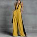Women's V Neck Sleeveless Jumpsuit Color Block Wide Leg Pants Summer Fashion Style Independent Website Suspender Rompers_ecoleips.com