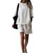 2025 Cross-Border European And American Casual Women's Summer Solid Color Round Neck Short Sleeve Elastic Sports Shorts_ecoleips.com