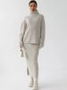 Knitted High-neck Sweater & Slim-fit Skirt Set – Elegant Two-piece Outfit In Beige, Olive Green, White, Green, Yellow, Light Gray, Emerald, Black_ecoleips.com
