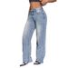 European American Style Cross-Border Washed Denim Jeans For Women 2025 Spring And Autumn Loose Wide-Leg Retro_ecoleips.com