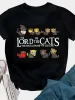 Women's Casual Short Sleeve T-Shirt The Lord Of The Cats Fantasy Cartoon Print Round Neck Tee With Whimsical Cat Characters_ecoleips.com