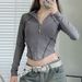 AC437 Hot Girl Tight-Fitting Half-Turtleneck Base Shirt Women's Long-Sleeve T-Shirt Autumn/Winter Vintage Zipper_ecoleips.com