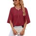 Women's Clothing New Solid Color Round Neck Five Point Sleeves Short Sleeves Loose Chiffon Shirt Tops For Women_ecoleips.com