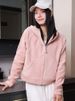 K New Lazy Short Zipper Cardigan Hooded Sweatshirt Jacket For Women.Without Any Accessories_ecoleips.com
