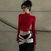 European American Style Women's Long Sleeve Top Fashionable Sexy Tight Fit with Tie up Design Versatile Niche Street Style 2025_ecoleips.com