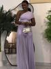 K Women's New Solid Color Sleeveless Sloping Collar Pleated Slim Fit Slit Long Dress. No Necklaces Or Other Accessories_ecoleips.com