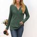 Women's Autumn/Winter Pure-Color V-Neck Loose-Fitting Casual Long-Sleeve T-Shirt_ecoleips.com