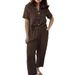 Women's Clothing Summer New Women's Casual Loose Solid Color Short Sleeved Cotton And Linen Pants Set_ecoleips.com