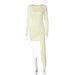 French-style Clothing 2025 Autumn New Fashion Sexy Slim-fit Waist-cinching Dress With Ribbons, Round Neck, Long Sleeves,_ecoleips.com