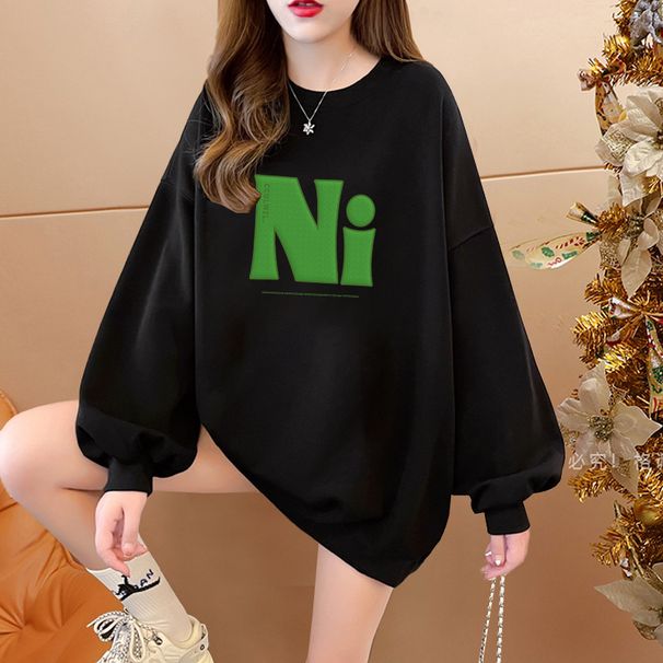 Women's Fleece Lined Sweatshirt 2023 round Neck Loose Fit Casual Stylish Versatile Thickened Top Trendy for Autumn Winter_ecoleips.com