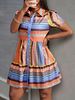 Summer Princess-Sleeve Geometric Print Shirt Dress, Suitable For Casual Vacations, Office Commutes, And Daily Home Wear_ecoleips.com