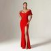 Women's Clothing Evening Dress One Shoulder Sexy Slit Dress Top Solid Color Pleated Hip_ecoleips.com