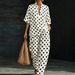 Summer Women's Suit Set V Neck mid Sleeve Wide Leg Pants Loose Relaxed Style Two Piece Cross Border E Commerce_ecoleips.com
