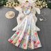 Romantic Floral Print Blouse With Lantern Sleeves & High-Waist Skirt Set – Elegant Casual Outfit For Women_ecoleips.com