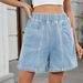 Women's Summer Washed Denim Casual Shorts Elastic Waist Trendy Style European American Cross Border E-commerce Regular Fit_ecoleips.com
