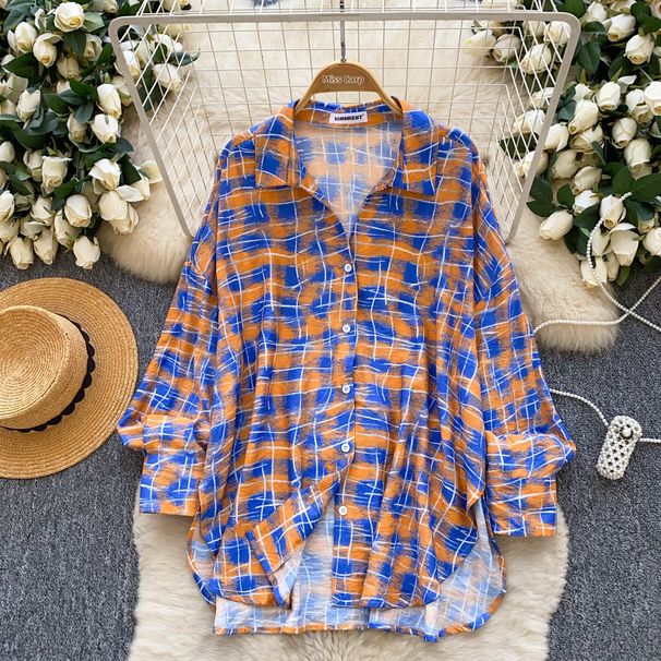 Korean Style Loose Plaid Long Sleeved Cardigan Breathable Shirt Women's Spring Commuting Boyfriend Lazy Sun Protection Top Skin Friendly_ecoleips.com