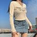 Trendy Women's Wing Shaped Slim V Neck Short Top Long Sleeved Pullover T-Shirt Basic Base Layer 2025 New Cross Border Fashion_ecoleips.com
