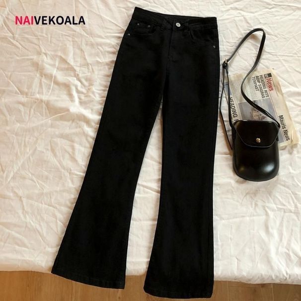 Plus-size Fashion Black Jeans Women, New Spring/summer Style, Versatile Slim-fit Mid-waist Micro-flared Long Pants For_ecoleips.com