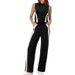 Women's Cotton Polyester Two-Piece Suit Summer Travel Casual Fashion Turtleneck Top Wide Leg Pants Mid Waist Full Length_ecoleips.com