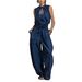 Women's Summer Street Style Loose Sleeveless Jumpsuit Waist Cinching Wide Leg_ecoleips.com
