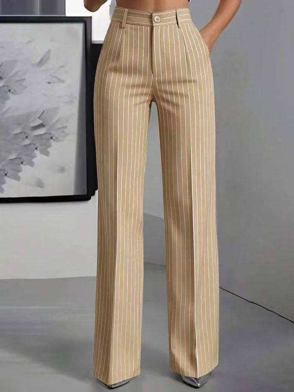 Women's High-Waisted Striped Wide-Leg Suit Pants Summer Elegant Fashionable Versatile Bottoms_ecoleips.com