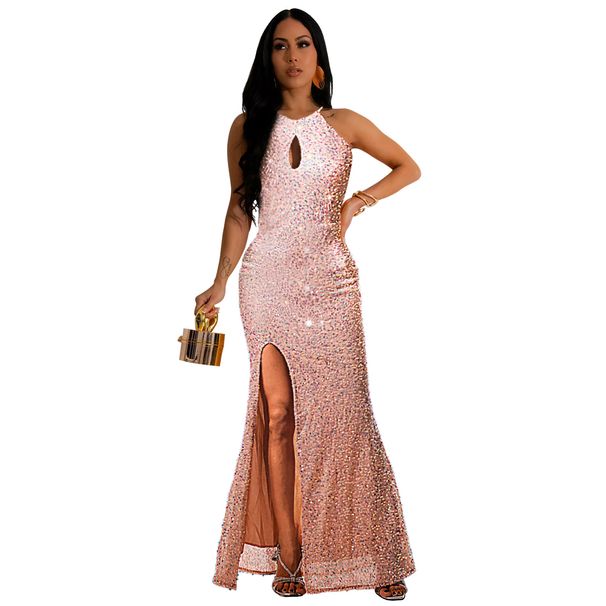 Women's Clothing Fashion Temperament Sexy Sequined Slit Dress C7273_ecoleips.com