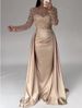 French Satin Rose Gold Mermaid Dress Luxury Elegant Sequin Long Dress For Annual Meeting Host Evening Gown_ecoleips.com