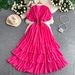 Elegant French Style Slim Fitting V Neck Dress Rhinestone Embellished Elastic Waist Cake Skirt Flattering Women's Dress_ecoleips.com