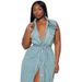 Women’s Clothing Plus Size Women's Lapel Sleeveless Denim Long Strap Dress_ecoleips.com