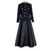 Aria Basics Aria Basics European And American Designer Women's High Neck Rhinestone Button Waist Slimming Sleeve Tweed Dress Long Gown 2203_ecoleips.com